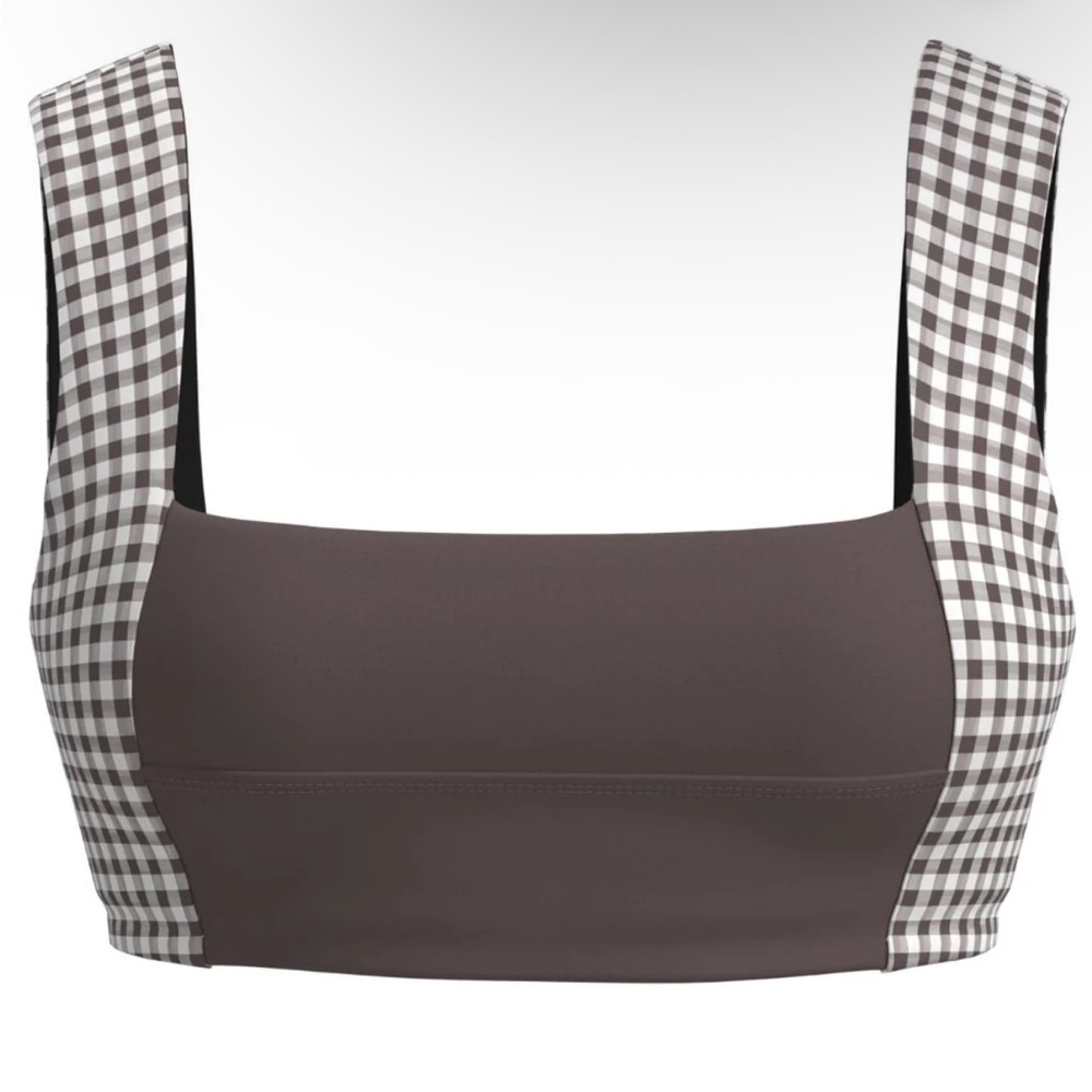 Gingham-Trim Square Neck Bra